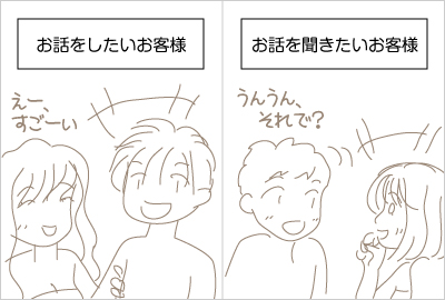 お話をしたいお客様と、お話を聞きたいお客様がいらっしゃいます